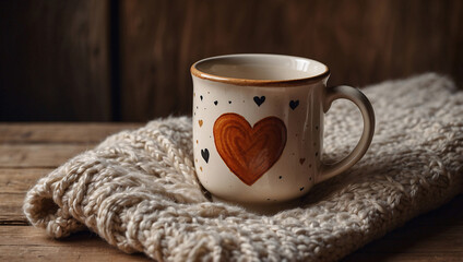 Hand-Painted Mug with Heart Design and Cozy Blanket