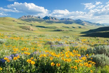 Fototapeta premium Wildflowers blooming across vast open meadows.