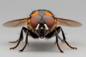 Fototapeta premium Close-up view of a fly showcasing intricate details of its body and eyes