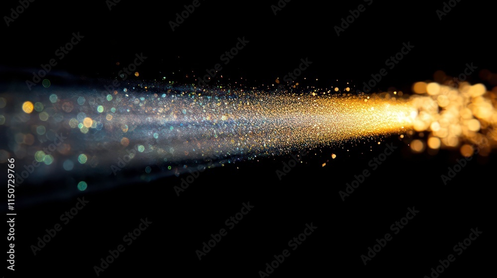 Poster abstract light trail, glowing particles stream, sparkling dust.