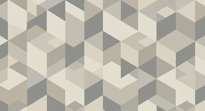 Stylish geometric pattern of repeating 3d cubes in light gray, beige, and gray tones. Abstract shapes.