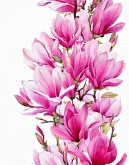 Fototapeta premium Magnolia seamless Border. Watercolor pattern with branches and pink Flowers. Ornament for wedding invitations or greeting cards