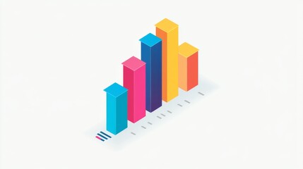 Fototapeta premium Colorful Isometric Bar Graph Representation on White Background