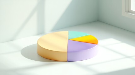 Fototapeta premium Colorful Pie Chart on White Surface with Natural Light and Shadows