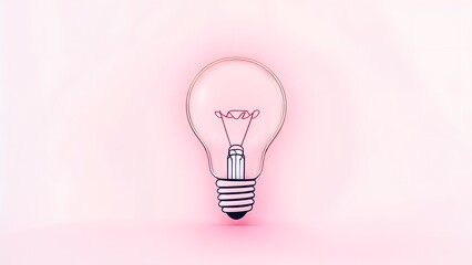 A thin, continuous line forming the outline of a lightbulb, with a small, soft pink glow radiating upward. on a clean, white background with pastel pink accents. 