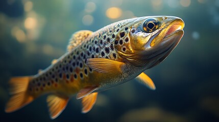 Fototapeta premium Brown trout swimming in clear water during daylight in a tranquil natural habitat