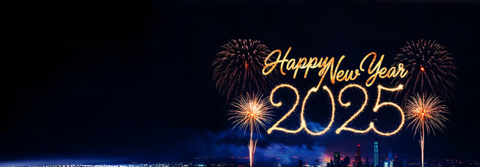 Ring in 2025 with dazzling fireworks, a glowing skyline, and golden ‘Happy New Year’ vibes