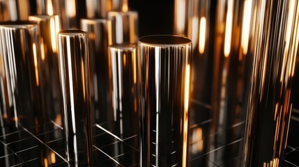 Abstract metallic cylinders illuminated by dynamic lighting effects