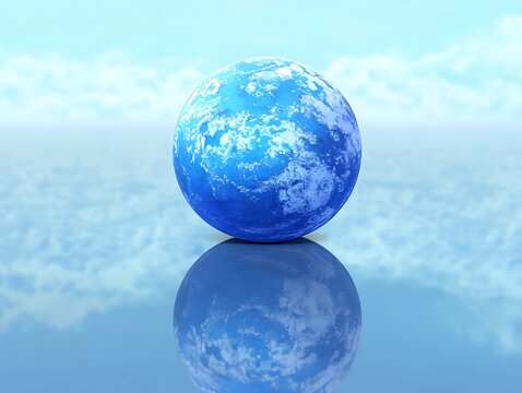 Blue Planet Emoji Icon with Beautiful Reflection on a Shiny Surface