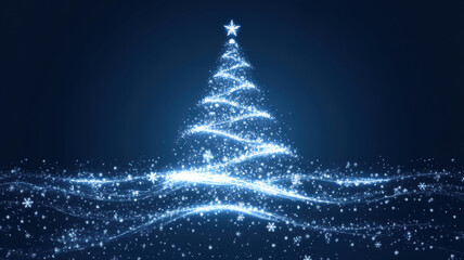 Festive tree with glowing light waves