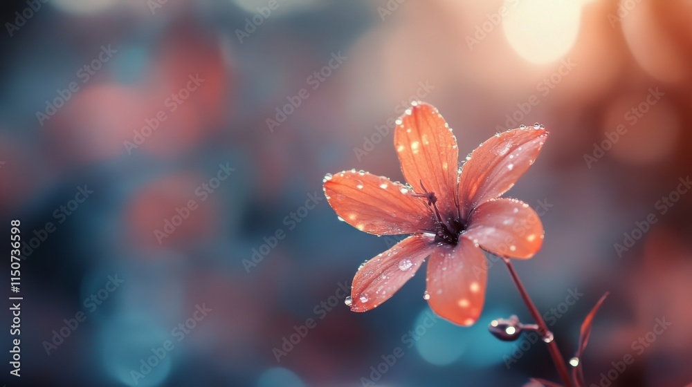 Poster delicate flower with dew drops in soft focus background light