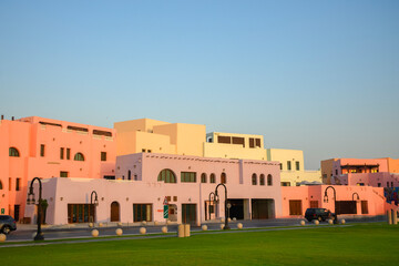 Colorful houses in the old port area of ​​Doha, Qatar in sunny day