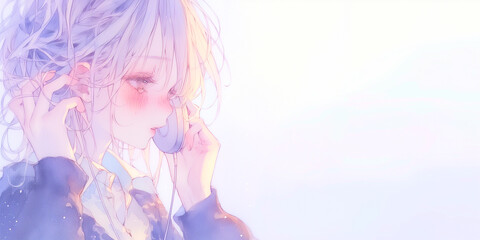 Fototapeta premium 電話をする少女。水彩画。挿絵、イラスト。