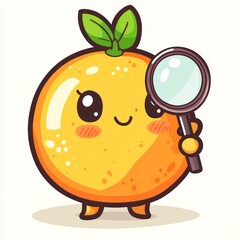 Cute cartoon orange holding magnifying glass. (2)