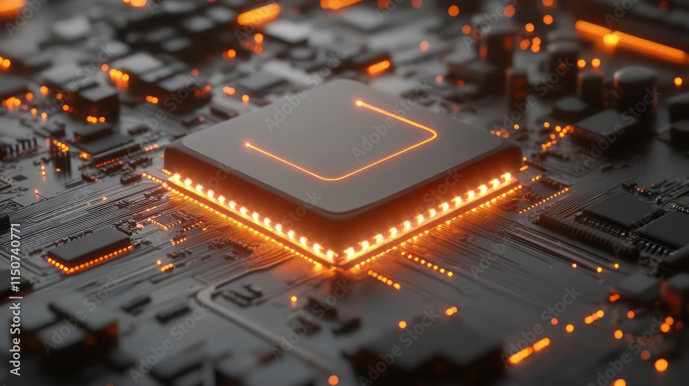 Poster Close-up of a glowing computer processor on a circuit board.