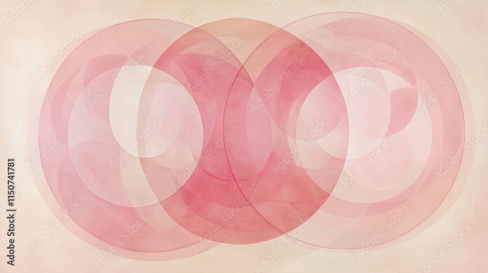 Poster Soft Pink Overlapping Circles on Gentle Beige Background