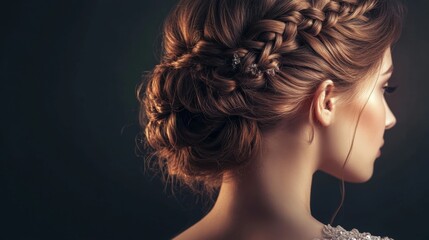 Fototapeta premium Elegant Side View of a Woman with Intricate Braided Hair Style