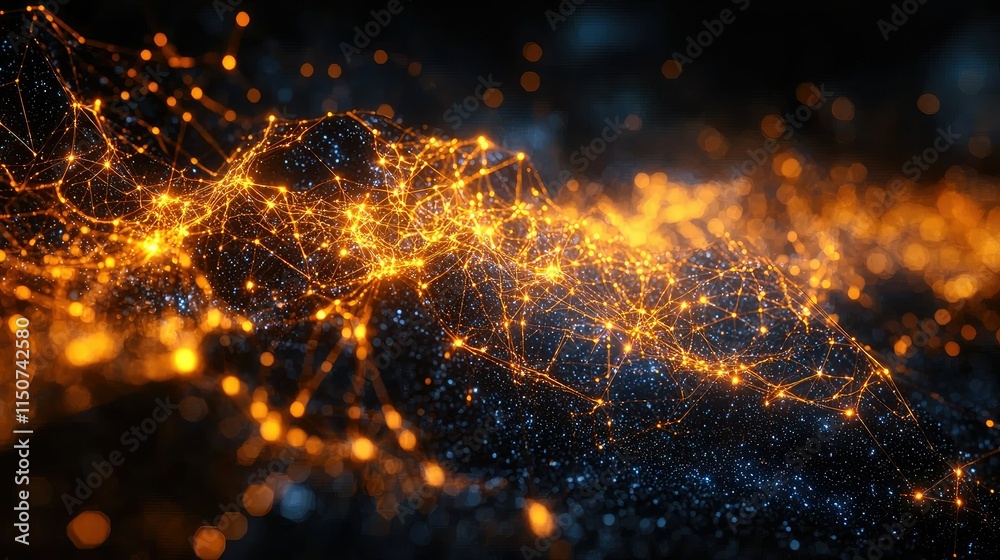 Poster abstract representation of interconnected nodes and pathways resembling a cosmic network.