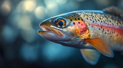 Fototapeta premium Brown trout swimming in clear water during daylight in a tranquil natural habitat