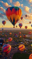 Obraz premium Colorful hot air balloons fill the sky above a lush landscape during a vibrant festival