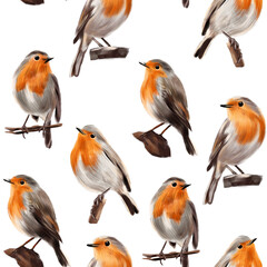 Robin birds, seamless matting with birds without background