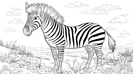 Playful Cartoon Zebra in Meadow - Children's Coloring Book Page
