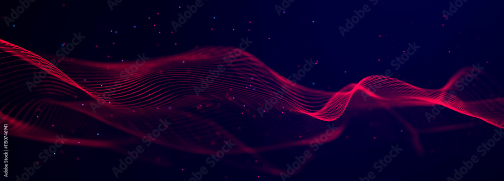 Poster Technology background. Data stream. Movement of luminous lines on dark background. 3d