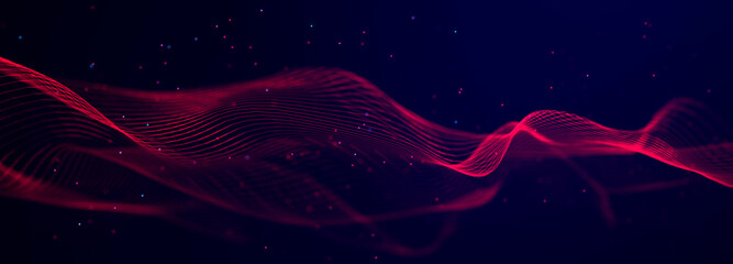 Fototapeta premium Technology background. Data stream. Movement of luminous lines on dark background. 3d