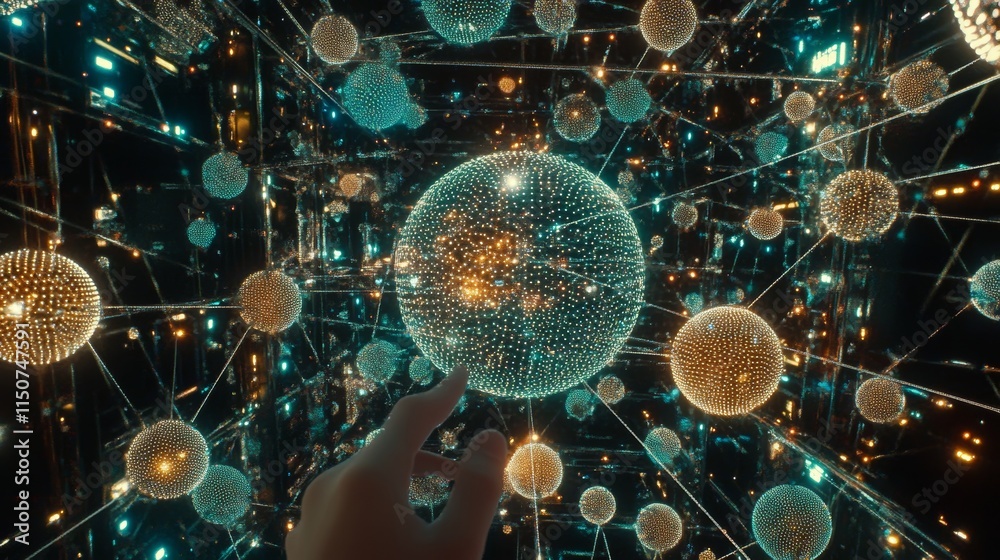 Poster technology connection and digital big data concept. abstract depiction of digital data flow against 