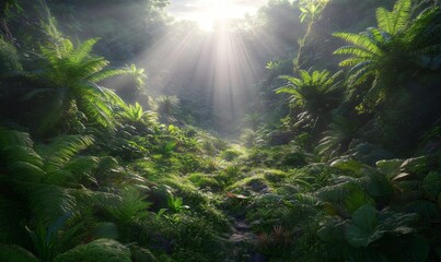 Fototapeta premium sun rays through the forest