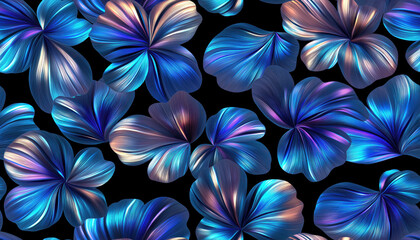 Abstract floral seamless pattern with vibrant blue textures