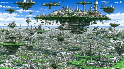 A joyful fantasy landscape depicted in an abstract art stock with a surreal, vibrant, and dynamic mix of entertaining and fun elements.