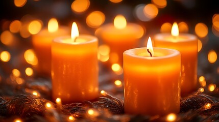 Glowing Amber Candles Festive Holiday Lights