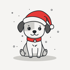 Cartoon Line Drawing of Cute Puppy wearing christmas hat