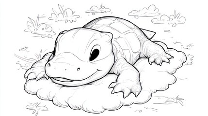 Cartoon Platypus Napping on Cloud - Coloring Book Page for Kids