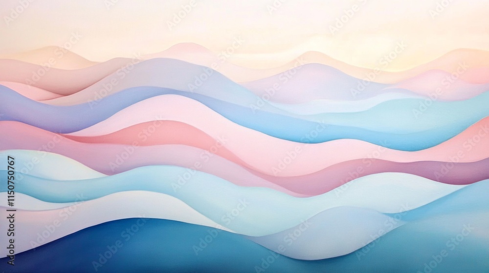 Poster serene abstract waves in soft pastel colors and gentle curves