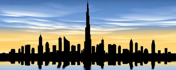 Naklejka premium An urban digital watercolor scene showcasing a blue-hued downtown skyline
