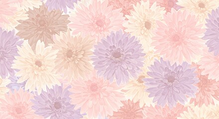Delicate pastel flowers.  Soft floral pattern. Light pink light purple light beige daisy flowers.