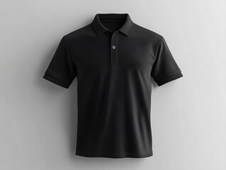 Classic Black Polo Shirt on a Light Gray Background with Minimal Detail