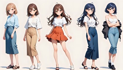 Fototapeta premium AI generated anime style casual woman full body portrait