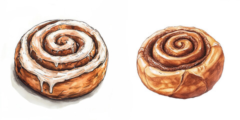 Fototapeta premium Delicious cinnamon rolls with white frosting and golden baked glaze, perfect for bakery or dessert-themed designs