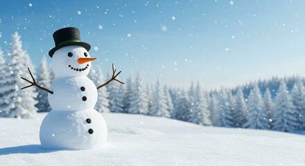 Fototapeta premium Background wallpaper of a snowman in snow - winter card