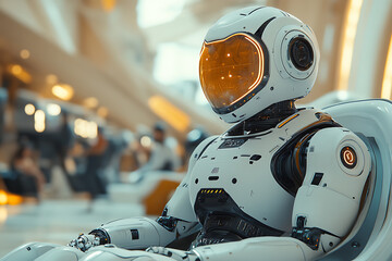 A modern home scene featuring a humanoid robot assisting a family with daily tasks, symbolizing the integration of AI into everyday life