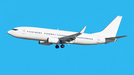 Obraz premium An airplane taking off into a clear sky isolated on blue