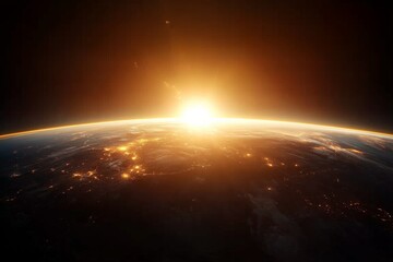 Sunrise over Earth captured from space showcases vibrant colors and glowing cities highlighting the beauty of our planet