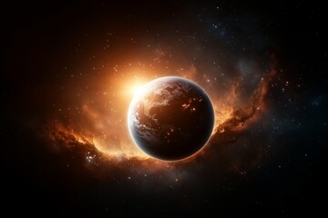 Obraz premium Celestial view of Earth bathed in cosmic light during a stunning astronomical event in deep space