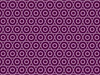 Fototapeta premium Seamless purple and mauve geometric pattern with repeating circles and lines.