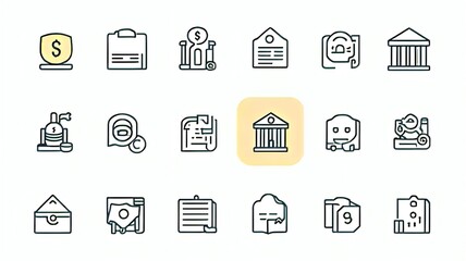 Set of 18 Business icons. Business and Finance web icons in line style. Money, bank, contact, infographic. Icon collection. Vector illustration