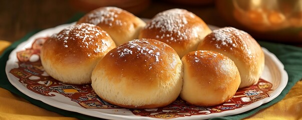 Freshly baked bread rolls served on a decorative Oktoberfest-themed napkin