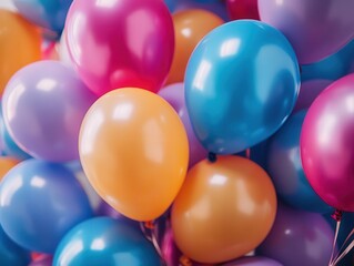 Birthday party balloons with vibrant colors, dynamic energy, soft lighting
